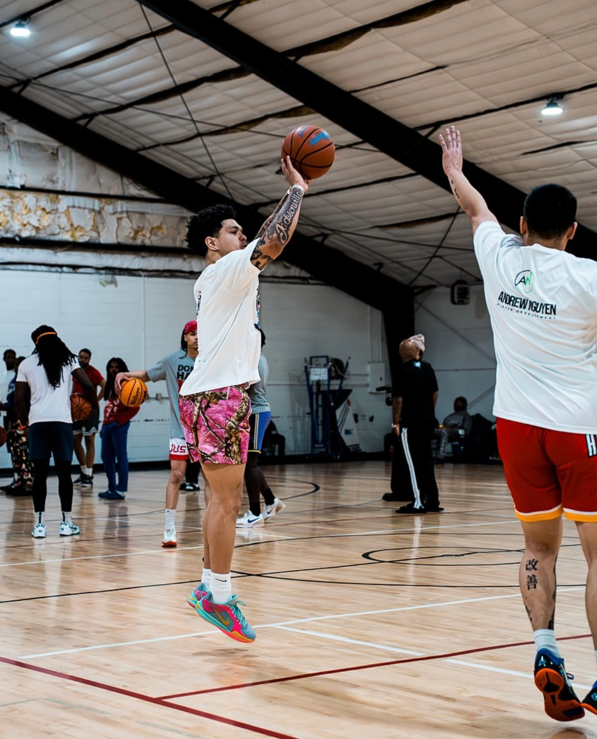 PINK TREE MESH SHORTS