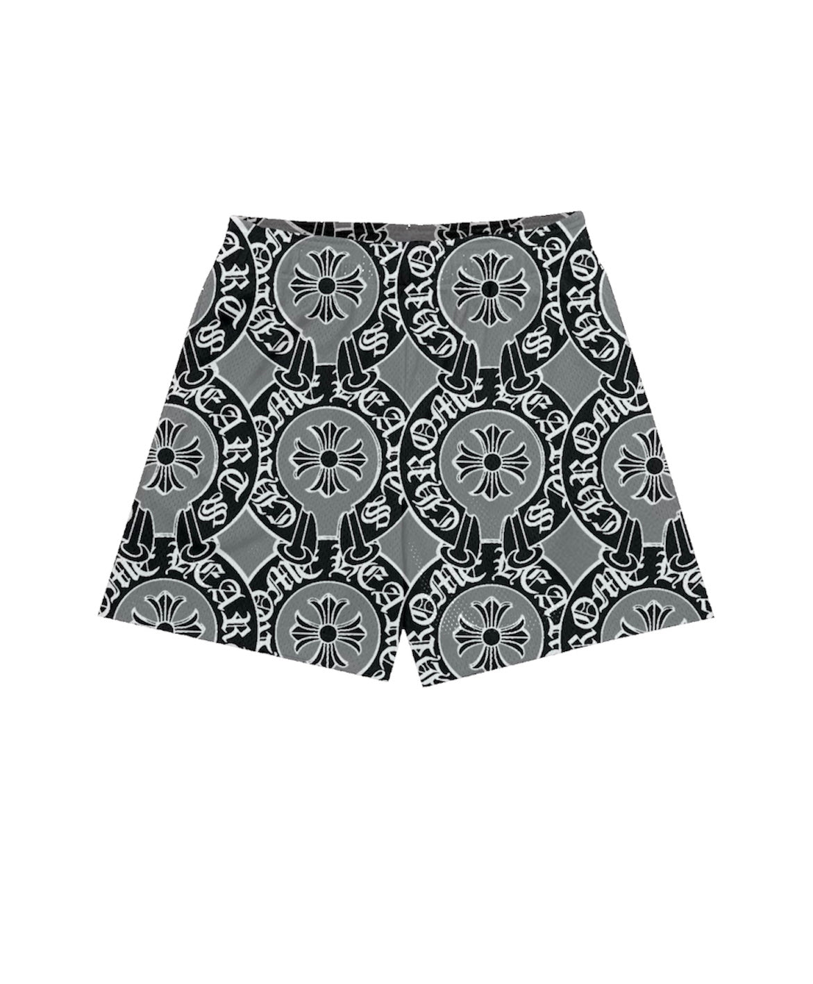 GREY MONOGRAM MESH SHORTS