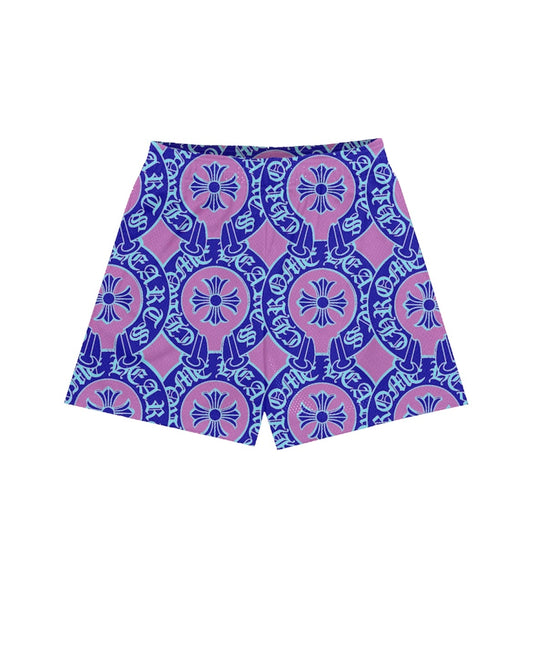 PURPLE MONOGRAM MESH SHORTS