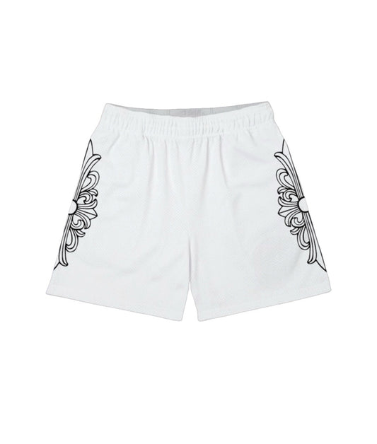 WHITE CHROME MESH SHORTS