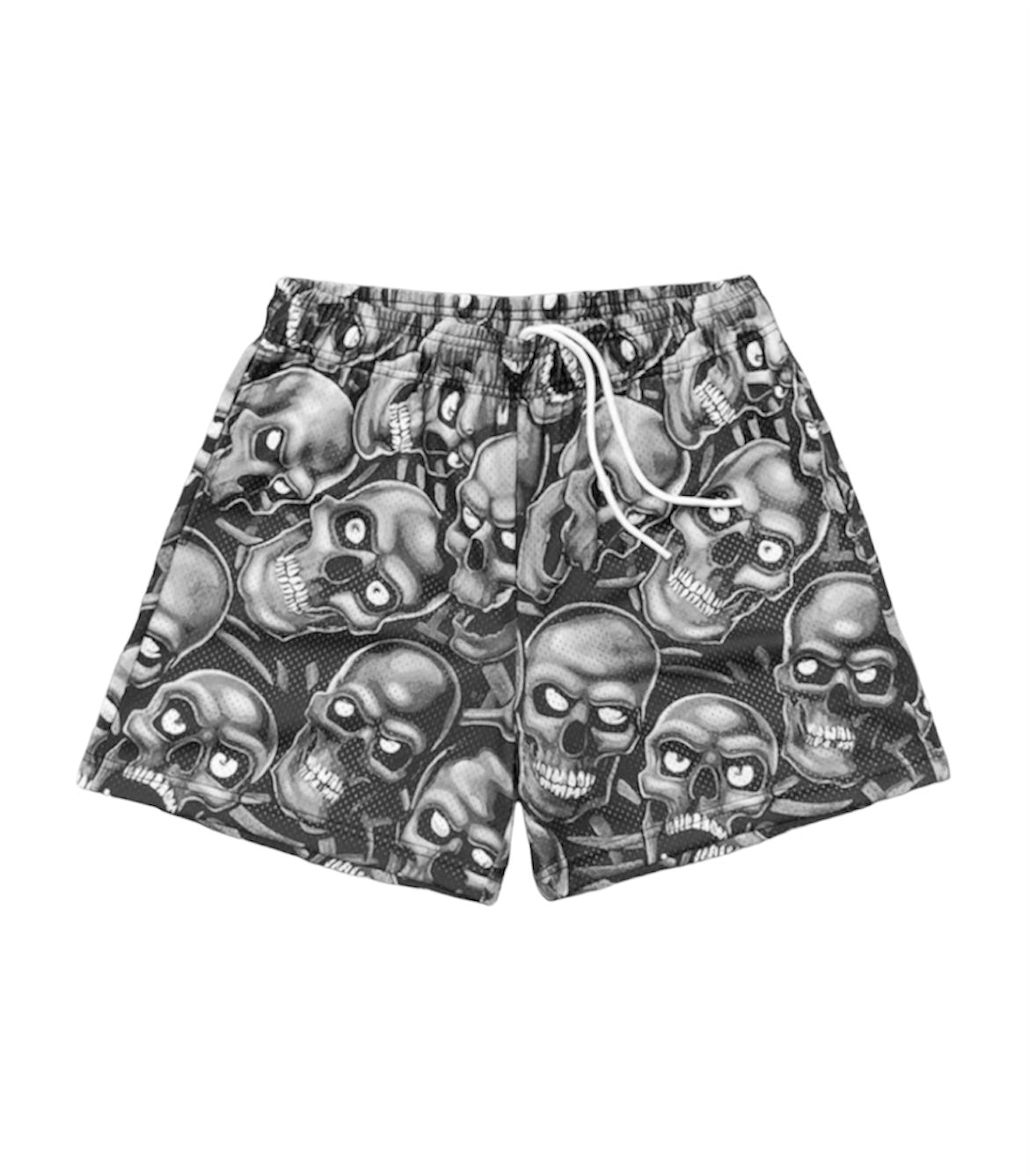 GREY SKULL MESH SHORTS